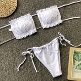 2 in 1 dubbellaagse nylon geplooide tube top bikini dames split badpak set (kleur: wit maat: L)