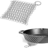 RVS vierkant gietijzer Cleaner pot borstel scrubber Home kookgerei keuken schoonmaken tool  grootte: 4  4inch