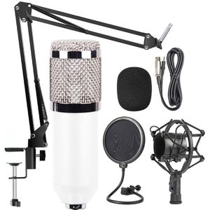 BM-800 Mic Kit condensator microfoon met verstelbare Mic Suspension Scissor arm  shock mount en dubbellaags pop filter  voor studio opname  live uitzending  live show  KTV  etc. (wit)