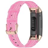 Voor Fitbit Charge 4 / Charge 3 / Charge 3 SE Stainless Steel Head Grain nylon Denim Replacement Strap Watchband (Roze)