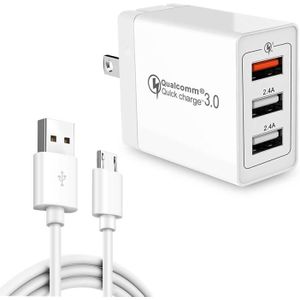 SDC-30W 2 in 1 USB naar Micro USB-datakabel + 30W QC 3.0 USB + 2 4A Dual USB 2.0-poorten mobiele telefoontablet PC Universal Quick Charger Travel Charger Set  Amerikaanse stekker