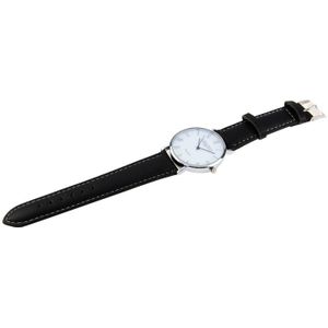 Lichtgevende ronde wijzerplaat Retro digitaal Display mannen Quartz horloge met PU lederen Band (zwart + wit)