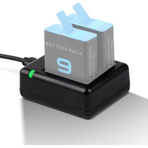 Voor GoPro HERO9 Black USB Dual Batteries Charger met USB Cable & LED Indicator Light (Zwart)