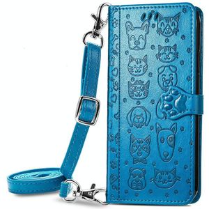 Voor Samsung Galaxy A32 5G schattige kat en hond relif horizontale flip lederen tas met houder & kaart slots & portemonnee & crossbody lanyard & card cover