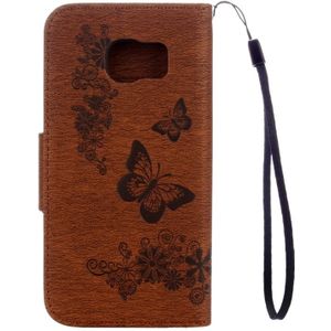 Voor Galaxy S7 Active geperst bloemen vlinder patroon horizontale Flip lederen draagtas met houder & kaartsleuven & portemonnee & Lanyard(Brown)