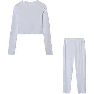 Daling winter effen kleur slim fit lange mouwen sweatshirt + broek pak voor dames (kleur: wit maat: XXL)