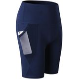 High Waist Mesh Sport Tight Elastic Quick Drying Fitness Shorts With Pocket (Color:Navy Size:S)
