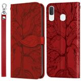 Voor Samsung Galaxy A20e Life of Tree Embossing Pattern Horizontale Flip Lederen Case met Holder & Card Slot & Wallet & Photo Frame & Lanyard(Red)