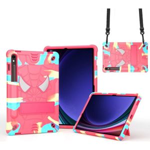 Voor Samsung Galaxy Tab S9 FE / S9 Vouwhouder Spider Silicone Hybrid PC Tablet Case (Camouflage Rose Rood)