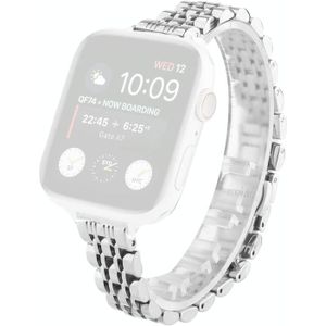 Kleine taille zeven kralen roestvrij staal riem watchband voor Apple Watch Series 6 & se  5 & 4 40mm / 3 & 2 & 1 38mm (zilver)