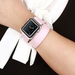 Voor Apple Watch 38mm dubbele cirkel stijl metalen gesp koeienhuid lederen horlogeband met Connector(Pink)