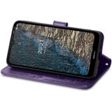 Voor Nokia C20 vier-blad gesp in relif lederen tas met lanyard & card slot & portemonnee en houder