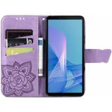 Voor Sony Xperia 10 III Butterfly Love Flowers Relif Horizontale Flip Leren Case met Houder & Card Slots & Wallet & Lanyard (Light Purple)