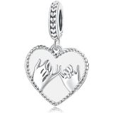 S925 Sterling Silver Heart Hand In Hand Pendant DIY Bracelet Necklace Accessories