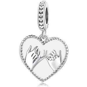 S925 Sterling Silver Heart Hand In Hand Pendant DIY Bracelet Necklace Accessories