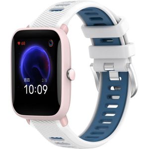 Voor Amazfit Pop Pro 22 mm kruistextuur twee kleuren siliconen stalen gesp horlogeband (wit + blauw)