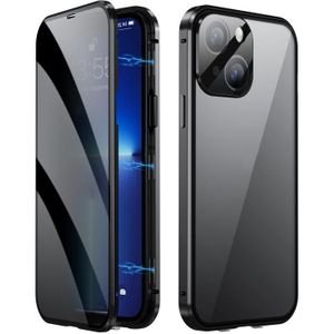 Voor iPhone 14 Plus Dual-Lock Anti-gluren Glas 360 Full Body Frosted Magnetische Telefoon Case (Zwart)
