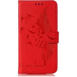 Voor Motorola Moto G5 Plus 5G Feather Pattern Litchi Texture Horizontale Flip Lederen case met Wallet & Holder & Card Slots(Red)