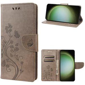 Voor Samsung Galaxy S23 Ultra 5G vlinder bloemenpatroon flip lederen telefoonhoes