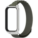 Voor Redmi Band 2 Mijobs metalen omhulsel nylon ademende horlogeband (kaki groen zilver)