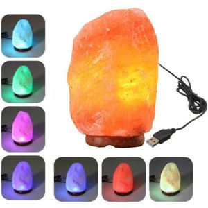USB Power Himalayan Crystal Rock Salt Desk Lamp Nachtlampje met Hout Base & E14 Lamp & Switch  Grootte: 1-2kg (kleurrijk licht)