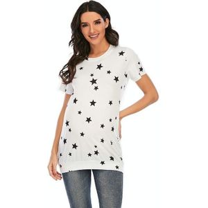 Gedrukte T-shirt met korte mouwen plus size moederschapskleding (kleur: wit Maat: XL)