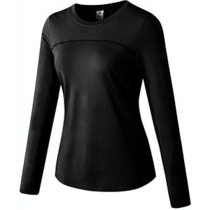 Herfst en winter plus fluwelen sneldrogend stretch yoga met lange mouwen shirt voor dames (kleur: zwart maat: XXL)