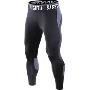 SIGETU Men Fitness Sneldrogende Stretch Broek (Kleur:Zwart Grijs Formaat:M)