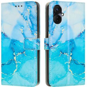 Voor Tecno Spark 9 Pro Painted Marble Pattern Leather Phone Case (Blauw Groen)