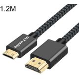 Ult-Unite Verguld Hoofd HDMI 2.0 Mannelijk naar Mini HDMI Mannelijke Nylon Gevlochten Kabel  Kabellengte: 1.2m (Zwart)