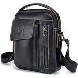 Buff Captain 037 First-Layer Cowhide Messenger Bag Male Sport Zachte Lederen Schoudertas (Zwart)