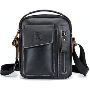 Buff Captain 037 First-Layer Cowhide Messenger Bag Male Sport Zachte Lederen Schoudertas (Zwart)