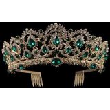 Crystal Tiaras Vintage Gold Rhinestone Pageant kroont met kam barokke bruiloft haaraccessoires (goud groen)