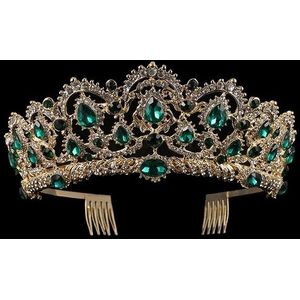 Crystal Tiaras Vintage Gold Rhinestone Pageant kroont met kam barokke bruiloft haaraccessoires (goud groen)