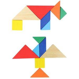 Baby speelgoed houten puzzel (7 kleuren, 5 driehoeken en 2 vierhoeken)