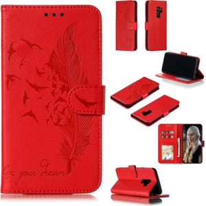 Feather patroon Litchi textuur horizontale Flip lederen draagtas met portemonnee & houder & kaartsleuven voor Galaxy S9 PLUS (rood)