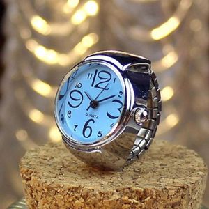 2st L04 2018 Dial Quartz analoog horloge Creative staal Cool elastische Quartz vinger Ring horloge mannen Women(Blue)