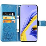 Voor Galaxy A71 5G Vierbladige gesp relif gesp mobiele telefoon bescherming lederen case met Lanyard & Card Slot & Wallet & Bracket Functie(Blauw)