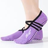 1 paar sport yoga sokken slipper voor vrouwen anti slip dame demping bandage Pilates sok  stijl: strepen parallelle staven en Lace-up (licht paars)