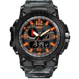 SMAEL 1545D Time heren anti-vallend nachtlampje alarm waterdicht sporthorloge (camouflage oranje)