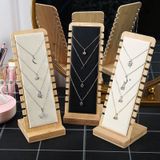 Eenvoudige massief houten ketting displaystandaard sieraden rekwisieten ketting hanger (beige fluweel)