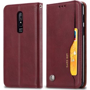 Knead huidtextuur horizontale Flip lederen case voor OnePlus 6  met foto frame & houder & kaartsleuven & portemonnee (wijn rood)