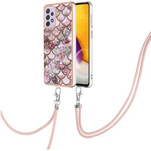 Voor Samsung Galaxy A73 5G Electroplating IMD TPU -telefoonhoesje met lanyard (roze schalen)