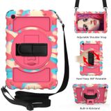 Voor Samsung Galaxy Tab A 10.1 2019 (T510 / T515) 360 Graden Rotatie PC + Siliconen Schokbestendige Combinatiecase met Holder & Hand Grip Strap & Neck Strap (Kleurrijk+Hot Pink)