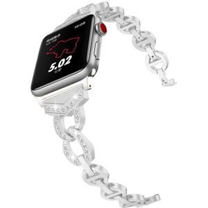 8-vormige VO diamant-bezaaid massief roestvrijstaal polsband horloge band voor Apple horloge serie 3 & 2 & 1 38 mm (zilver)