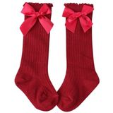 Kinderen sokken peuters meisjes grote boog knie hoge lange zachte katoen kant baby sokken  maat: S (rood)