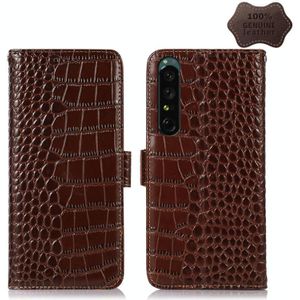 Voor Sony Xperia 1 IV Crocodile Top Layer Cowhide Leather Telefoon Case (Brown)