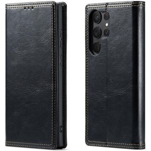 Voor Samsung Galaxy S23 Ultra 5G FIERRE SHANN Vintage Bark Texture Wallet Leather Phone Case(Black)