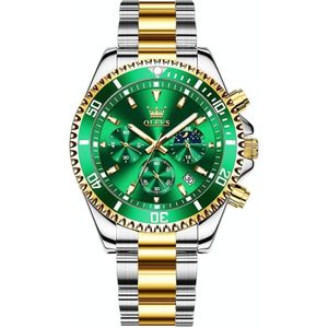 OLEVS 2870 heren multifunctioneel chronograaf drie ogen waterdicht quartzhorloge (groen + goud)