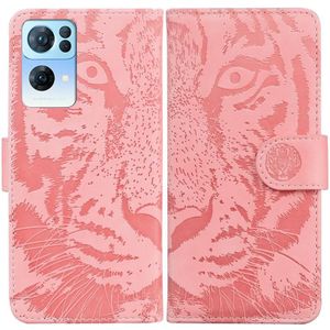 Voor Oppo Reno7 Pro 5G Tiger Embossing Pattern Horizontal Flip Leren Telefoonhoes (Pink)